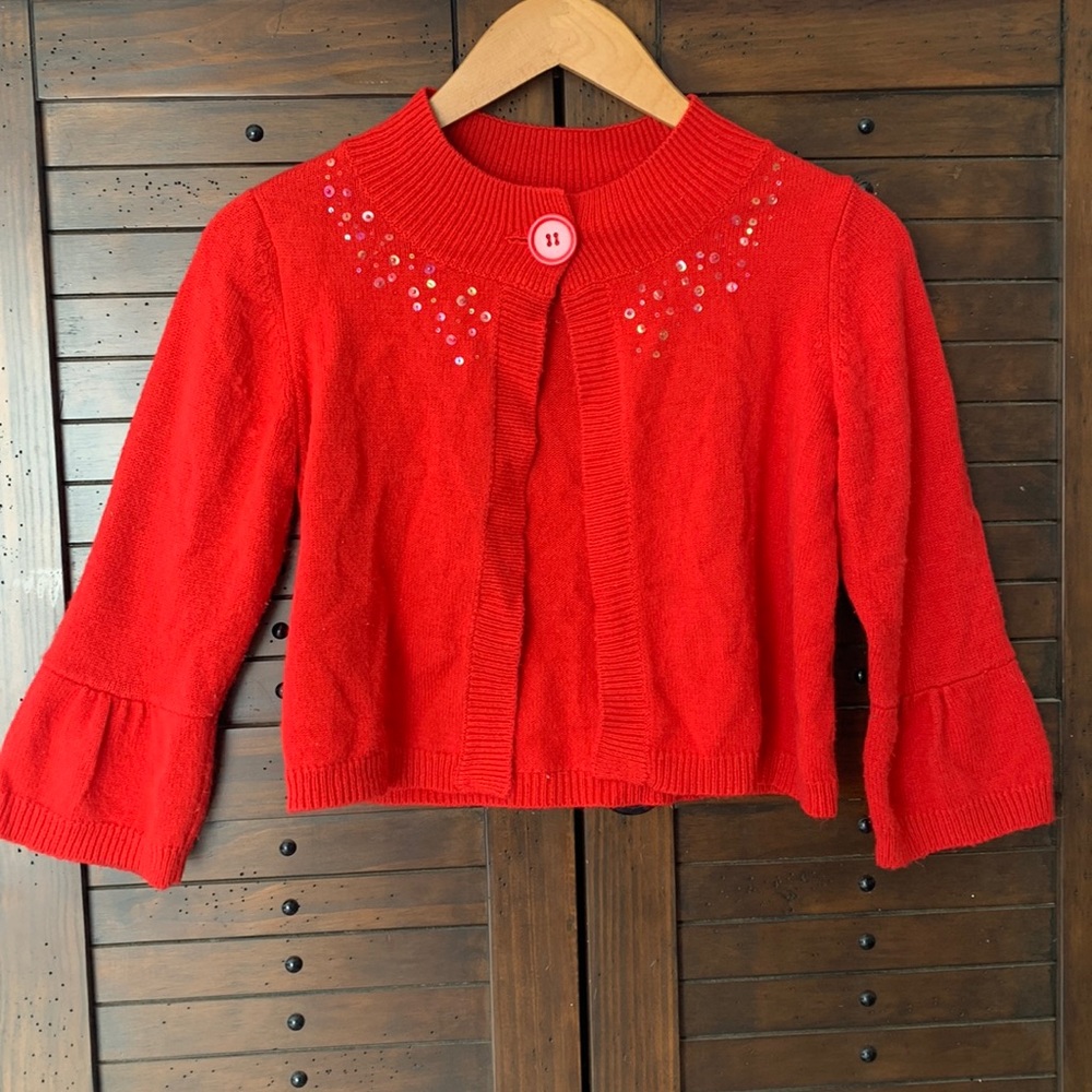 Red kids sweater with bell sleeves and sequins size 8